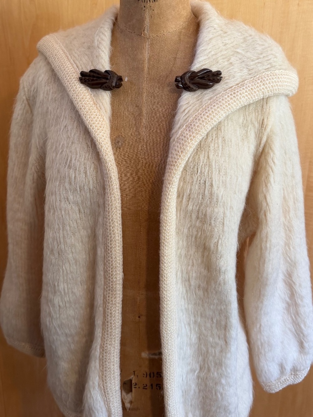 Vintage Fuzzy Mohair Cardigan Sweater with a Shawl Collar